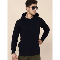 Free Authority Men Navy Blue Hooded Solid Cotton Sweatshirt-picture-27