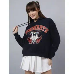 Free Authority Navy Blue Printed Relaxed Fit Hoodie-picture-20