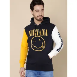 Free Authority Navy Regular Fit Nirvana Printed Hooded Sweatshirt-picture-30