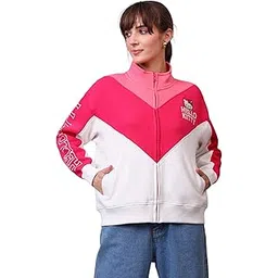 free authority Official Hello Kitty Graphic Printed Pink & White Relaxed Fit Sweatshirt for Women-picture-22