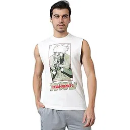 free authority Official Naruto Character Kakashi Graphic Printed Round Neck Sleeveless Regular Fit Cotton T-Shirt for Men-picture-11