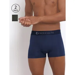 FREECULTR Men Navy Blue & Green Pack of 2 Solid Trunks-picture-40