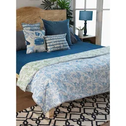 FREEDOM TREE Blue & White Floral Printed Cotton AC Room Double Bed Dohar-picture-12