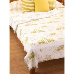 FREEDOM TREE White & Lime Green Abstract Printed Cotton AC Room 210 Dohar-picture-37