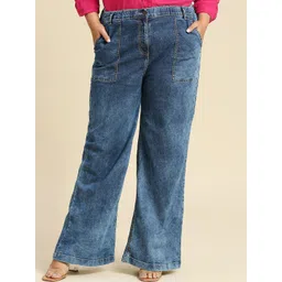 Freeform by High Star Women Plus Size Comfort Wide Leg High-Rise Heavy Fade Stretchable Jeans-picture-32