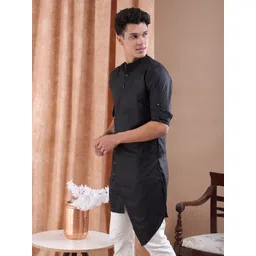 Freehand by The Indian Garage Co Men Black Solid Straight Kurta image 5