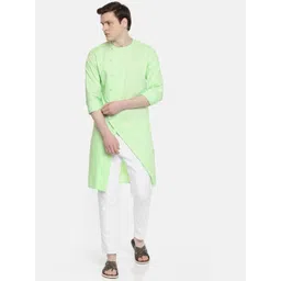 Freehand by The Indian Garage Co Men Lime Green Solid Straight Kurta-picture-20