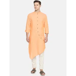 Freehand by The Indian Garage Co Men Mustard Orange Solid Straight Kurta-picture-25