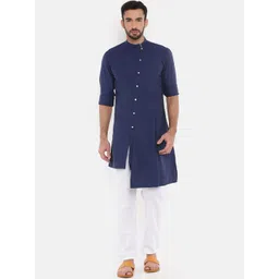 Freehand by The Indian Garage Co Men Navy Blue Solid Straight Kurta-picture-22
