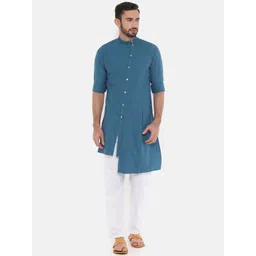 Freehand by The Indian Garage Co Men Teal Solid Straight Kurta-picture-31