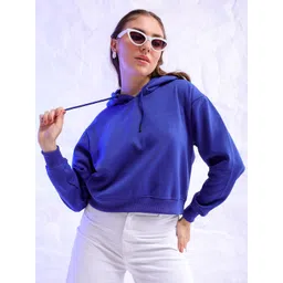 Freehand by The Indian Garage Co Women Blue Hooded Sweatshirt-picture-14