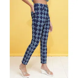 Freehand by The Indian Garage Co Women Blue Printed Straight Fit High-Rise Stretchable Jeans image 2