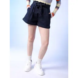 Freehand by The Indian Garage Co Women Blue Slim Fit High Rise Denim Shorts-picture-20