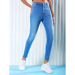 Freehand by The Indian Garage Co Women Blue Super Skinny Fit Mid-Rise Light Fade Stretchable Jeans-picture-38