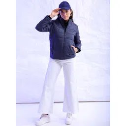 Freehand by The Indian Garage Co Women Navy Blue Longline Outdoor Padded Jacket-picture-30