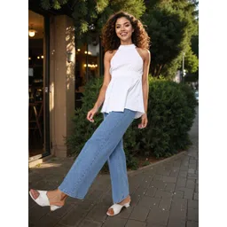 Freehand by The Indian Garage Co Women Textured Halter Neck Cinched Waist Top-picture-25