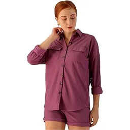 freehand by The Indian Garage Co Women Boxy Fit Solid Corduroy Cargo Pocket Oversized Shirt-picture-21