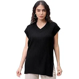 freehand by The Indian Garage Co Women Boxy Fit Solid Sweater Vest-picture-52