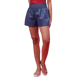 freehand by The Indian Garage Co Women Flared Casual Solid Smocked Shorts-picture-36