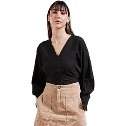 freehand by The Indian Garage Co Women Regular Fit Casual Solid V-Neck Top-picture-46