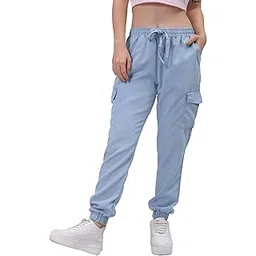 freehand by The Indian Garage Co Women Regular Fit Solid Mid-Rise Denim Cargo Joggers-picture-43