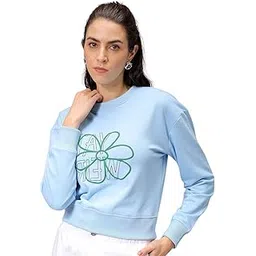 freehand by The Indian Garage Co Women Relaxed Fit Floral Print Cropped Sweatshirt-picture-32