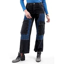 freehand by The Indian Garage Co Women Relaxed Fit Solid High-Rise Denim Cargos-picture-38