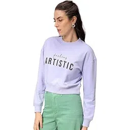 freehand by The Indian Garage Co Women Relaxed Fit Typographic Cropped Sweatshirt-picture-27