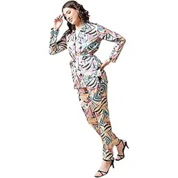 freehand Women Multicolor Abstract Print Blazer and Tapered Trousers Co-Ords Set (Multicolor_S)-picture-26