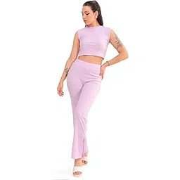 freehand Women Purple Fit and Flared Solid Crop Top and Trouser Co-Ords Set (Purple_L)-picture-23