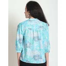 Frempy Floral Print Mandarin Collar Organic Cotton Shirt Style Top image 3