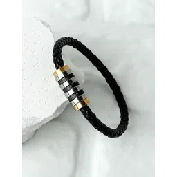 French Accent Men Leather Silver-Plated Charm Bracelet-image-37