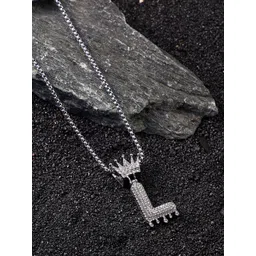French Accent Men Silver-Plated Alphabet-L Pendants with Chains-picture-33