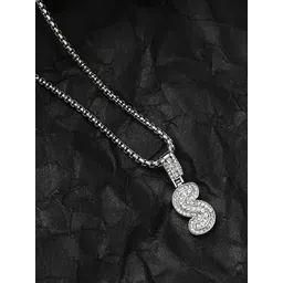 French Accent Men Silver-Plated Embellished S Alphabet Pendant With Chain-picture-28