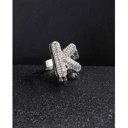 french accent Men Silver-Plated K-Shaped Ring-picture-26