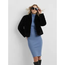 French Connection Faux Fur Trim Shawl Collar Open Front Jacket-picture-12