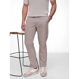 French Connection Men Slim Fit Checked Cotton Linen Casual Trousers-picture-24