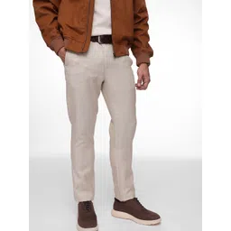 French Connection Men Slim Fit Checked Cotton Linen Casual Trousers-picture-23