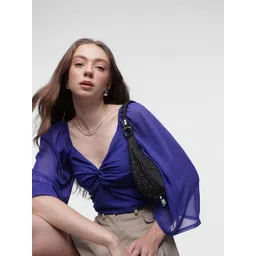 French Connection Plunge Neck Twisted Semi-Sheer Top image 1