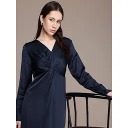 French Connection Satin Finish Twisted A-Line Maxi Party Dress-picture-37