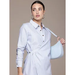 French Connection Striped Shirt Style With Wrap Detail Mini Dress-picture-13