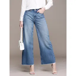 French Connection Women Pure Cotton Wide Leg Heavy Fade Mid-Rise Jeans-picture-29