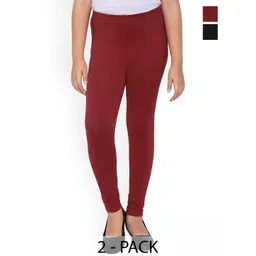 FRENCH KLEIDER Girls Pack Of 2 Cotton Churidar Length Leggings-picture-14