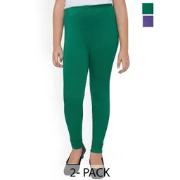 FRENCH KLEIDER Girls Pack Of 2 Cotton Churidar Length Leggings-picture-37