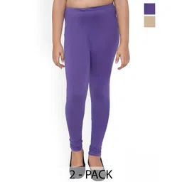 FRENCH KLEIDER Girls Pack Of 2 Cotton Churidar Length Leggings-picture-40