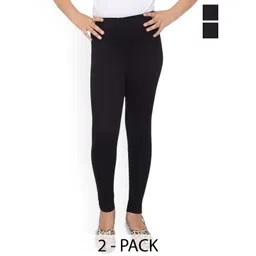 FRENCH KLEIDER Girls Pack Of 2 Mid-Rise Churidar-Length Leggings-picture-39