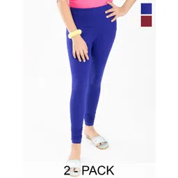 FRENCH KLEIDER Girls Pack Of 2 Pure Cotton Churidar Length Leggings-picture-35