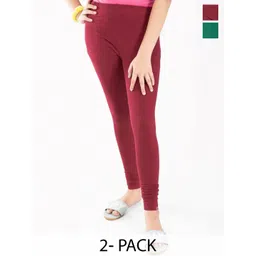 FRENCH KLEIDER Girls Pack Of 2 Pure Cotton Churidar Length Leggings-picture-37