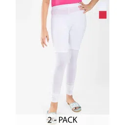 FRENCH KLEIDER Girls Pack Of 2 Pure Cotton Churidar Length Leggings-picture-19