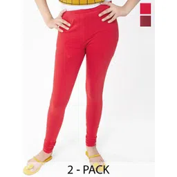 FRENCH KLEIDER Girls Pack Of 2 Pure Cotton Churidar Length Leggings-picture-10